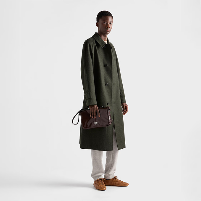 prada shiny waxed leather flap messenger shoulder bag